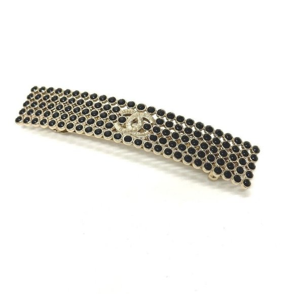 Authentic CHANEL logo hair accessory B23S Valletta Gold Plated Black x Gold - Picture 1 of 15